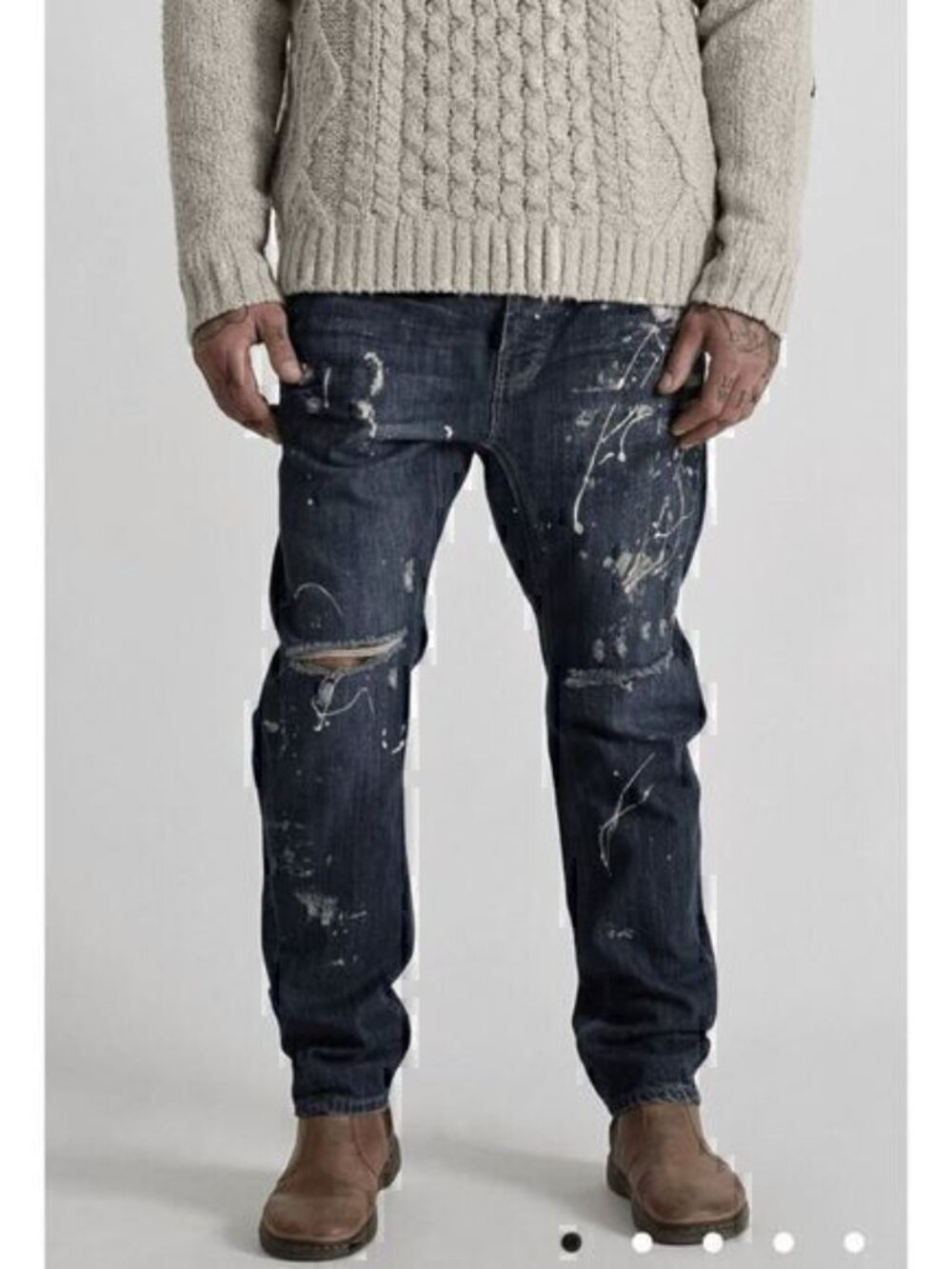 One Teaspoon Blue Cowboy Relaxed Mr Golds Distressed Paint Splattered Jean 30x30